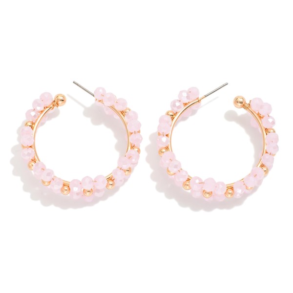 Beaded Flower Hoop Earrings 

- Approximately 1.5" D