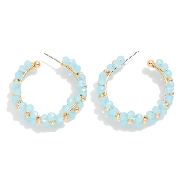 Beaded Flower Hoop Earrings 

- Approximately 1.5" D