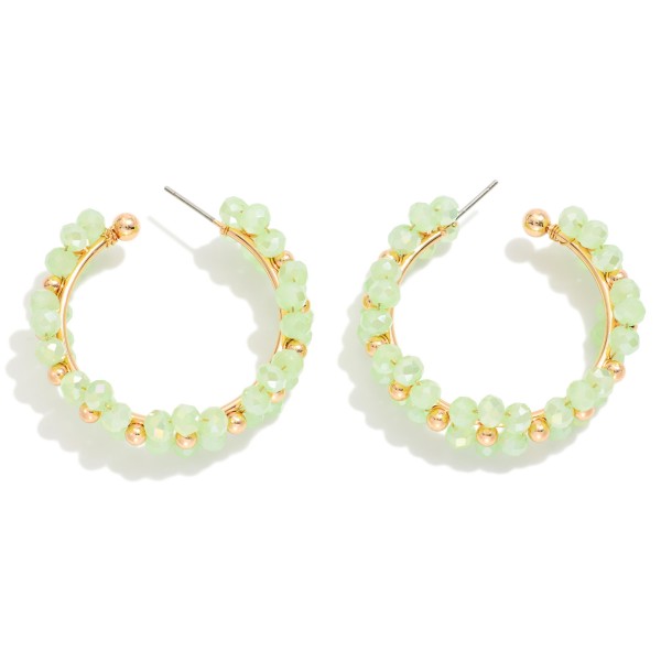 Beaded Flower Hoop Earrings 

- Approximately 1.5" D