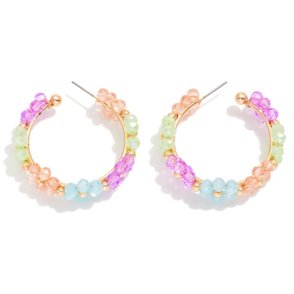 Beaded Flower Hoop Earrings 

- Approximately 1.5" D