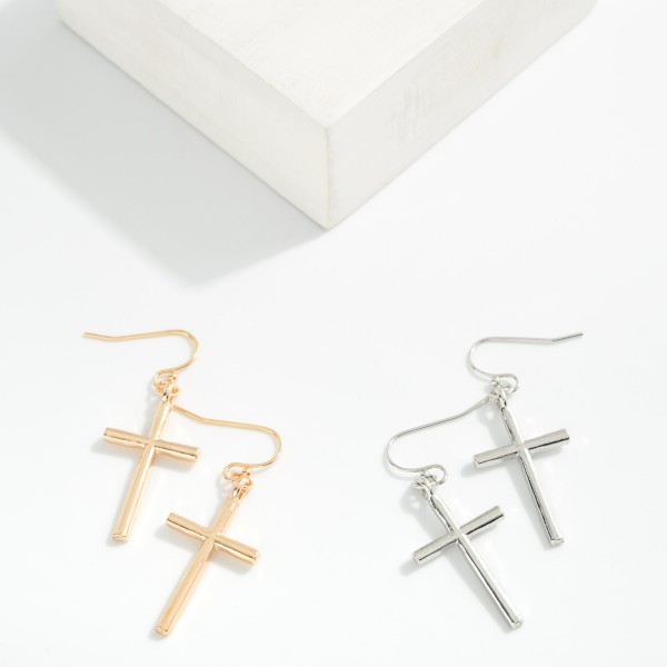 Metal Tone Cross Drop Earrings 

- Approximately 1.5" L