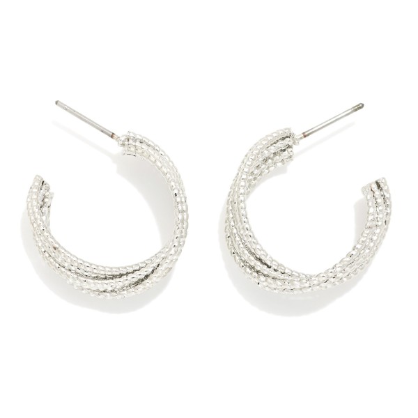 Textured Metal Tone Intertwined Hoop Drop Earrings 

- Approximately 1.75" D 