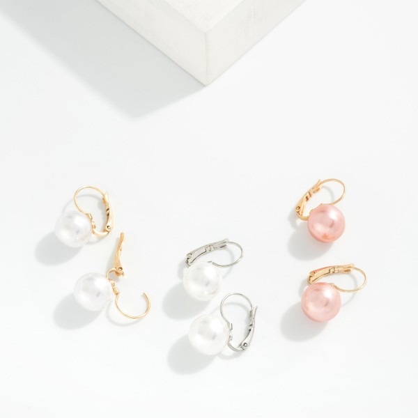 Metal Tone Hoop & Pearl Drop Earrings 

- Approximately 1" L