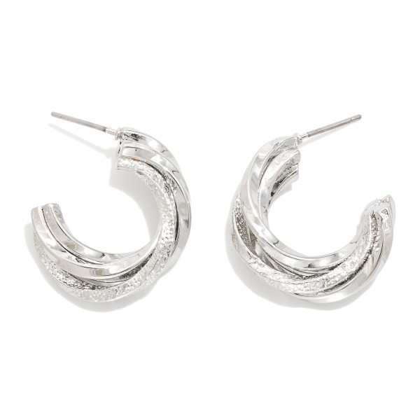 Layered Textured & Twisted Metal Hoop Earrings 

- Approximately .5" D