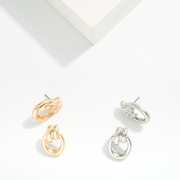 Metal Tone Door Knocker Post Drop Earrings 

- Approximately .75" L