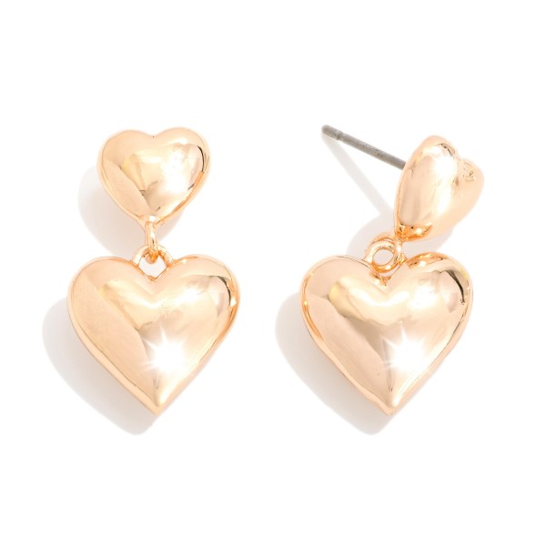 Linked Metal Tone Puffy Heart Drop Earrings 

- Approximately .75" L