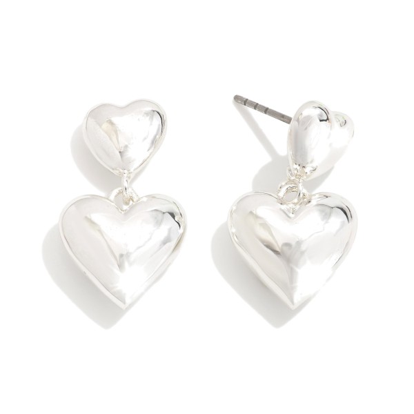 Linked Metal Tone Puffy Heart Drop Earrings 

- Approximately .75" L