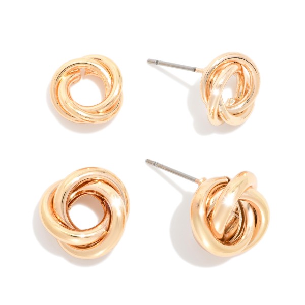 Set Of Two Knotted Metal Stud Earrings 

- Approximately .25" L-.5" L
