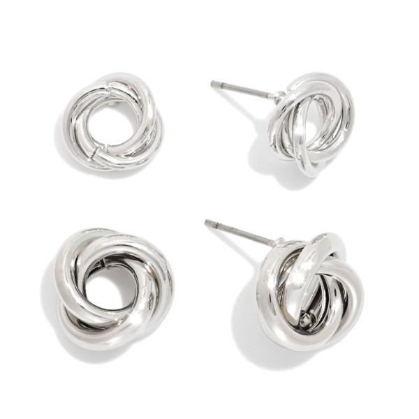 Set Of Two Knotted Metal Stud Earrings 

- Approximately .25" L-.5" L
