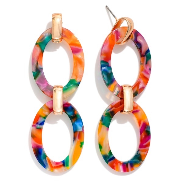 Marbled Acetate Chain Link Post Drop Earrings 

- Approximately 2.5" L