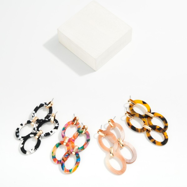 Marbled Acetate Chain Link Post Drop Earrings 

- Approximately 2.5" L