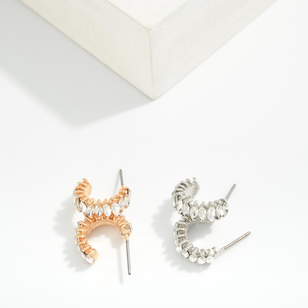 Oval Rhinestone Studded Hoop Earrings 

- Approximately .5" D

