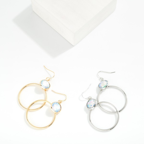 Metal Hoop Drop Earrings Featuring Resin Detail 

- Approximately 2.05" L 