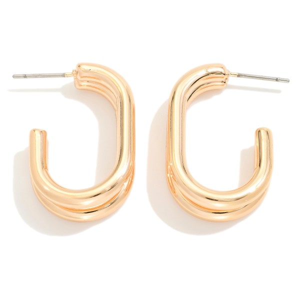 Layered Metal Tone Rectangular Hoop Earrings

- Approximately 2" L 