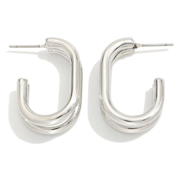 Layered Metal Tone Rectangular Hoop Earrings

- Approximately 2" L 