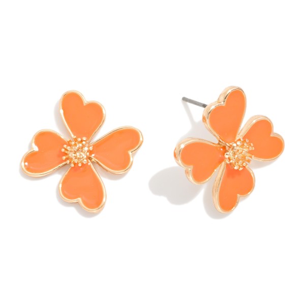 Enamel Flower Stud Earrings 

- Approximately .75" L