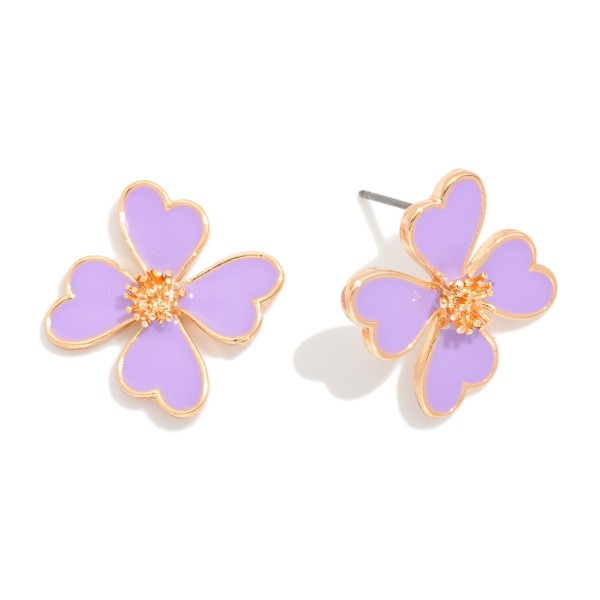 Enamel Flower Stud Earrings 

- Approximately .75" L