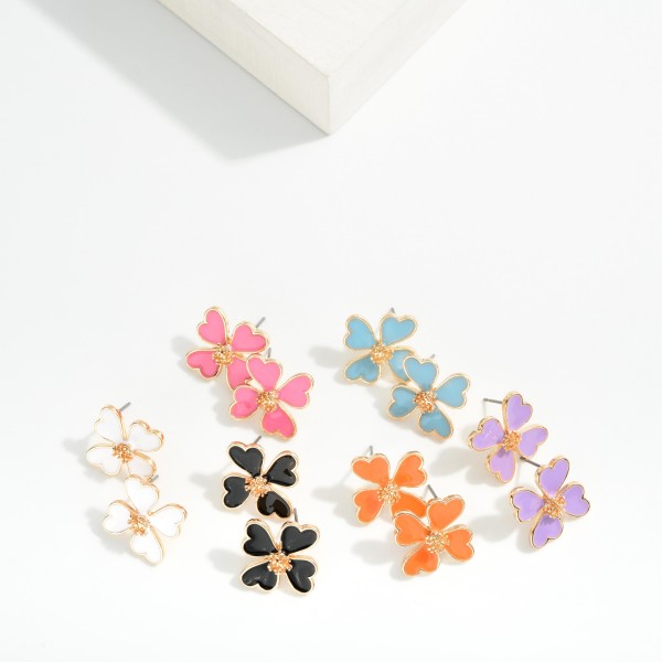 Enamel Flower Stud Earrings 

- Approximately .75" L