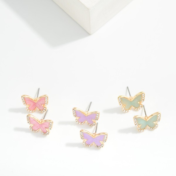 Enamel & Rhinestone Butterfly Stud Earrings 

- Approximately .5" L