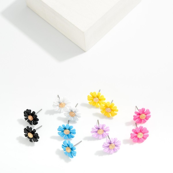 Painted Metal Sunflower Stud Earrings 

- Approximately .5" L