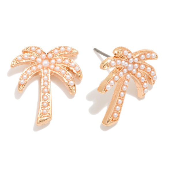 Studded Palm Tree Post Drop Earrings 

- Approximately .75" L