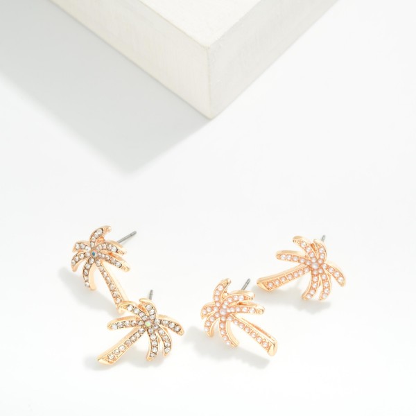 Studded Palm Tree Post Drop Earrings 

- Approximately .75" L