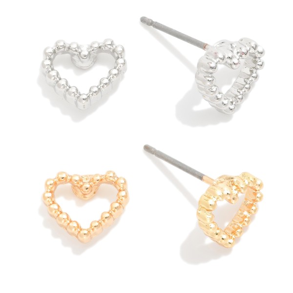 Set Of Two Metal Tone Studded Heart Stud Earrings 

- Approximately .25" L