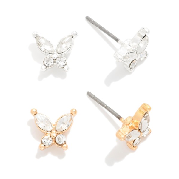 Set Of Two Rhinestone Butterfly Stud Earrings 

- Approximately .25" L