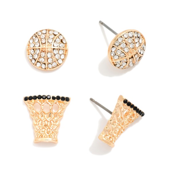 Set Of Two Rhinestone Volleyball & Goal Stud Earrings 

- Approximately .25" L-.75" L