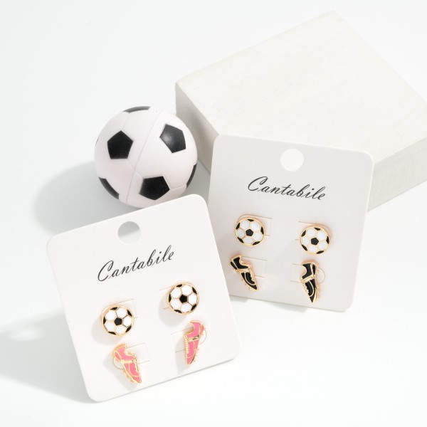 Set Of Two Enamel Soccer Stud Earrings 

- Approximately .5" L