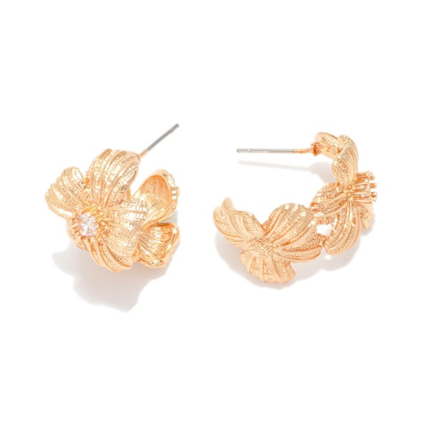Metal Tone Flower Hoop Drop Earrings

- Approximately .75" L 