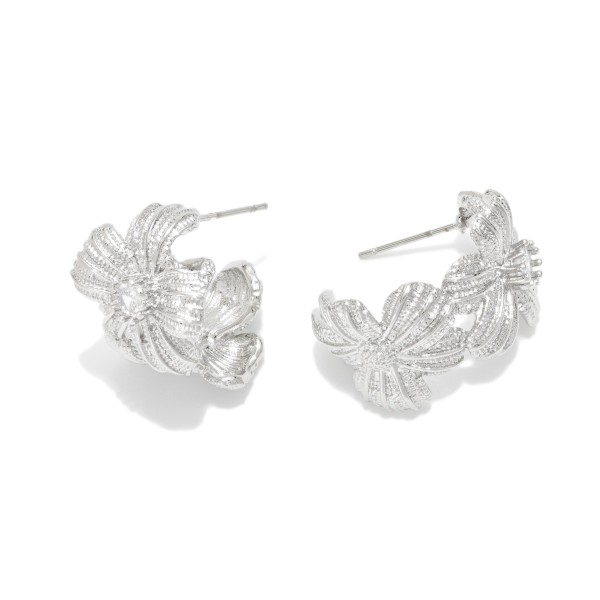Metal Tone Flower Hoop Drop Earrings

- Approximately .75" L 