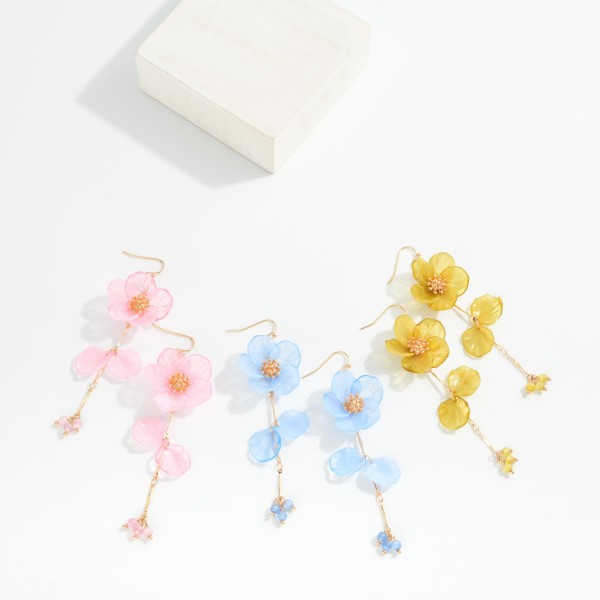 Acetate Flower With Linked Petals Drop Earrings 

- Approximately 3.5" L