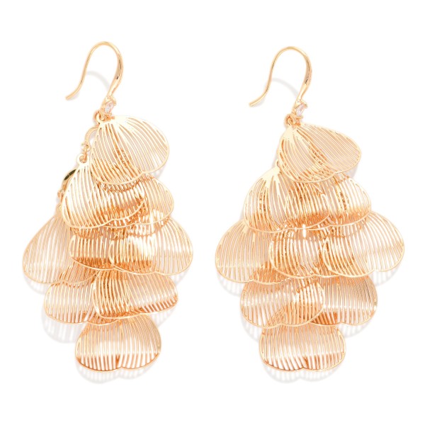 Linked Metal Tone Flower Petal Tassel Drop Earrings 

- Approximately 2.5" L 