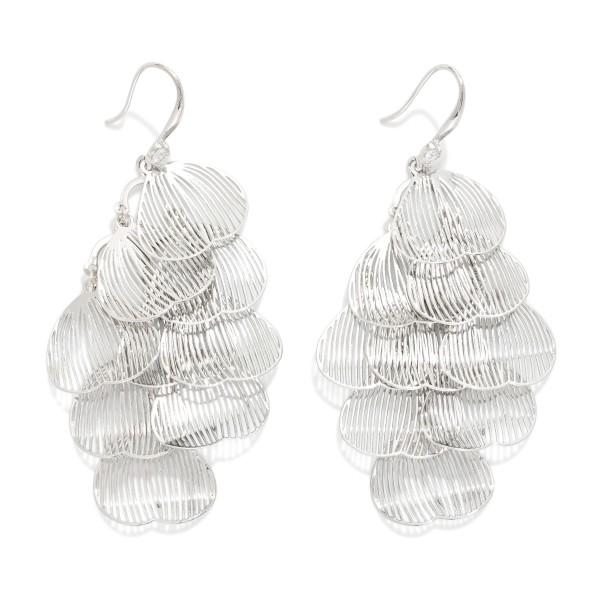 Linked Metal Tone Flower Petal Tassel Drop Earrings 

- Approximately 2.5" L 