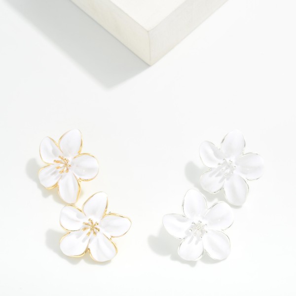 Enamel Flower Post Drop Earrings 

- Approximately 1.5" L