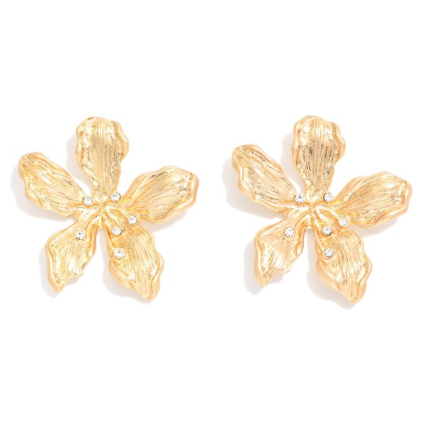 Textured Metal Flower Post Drop Earrings 

- Approximately 1.5" L