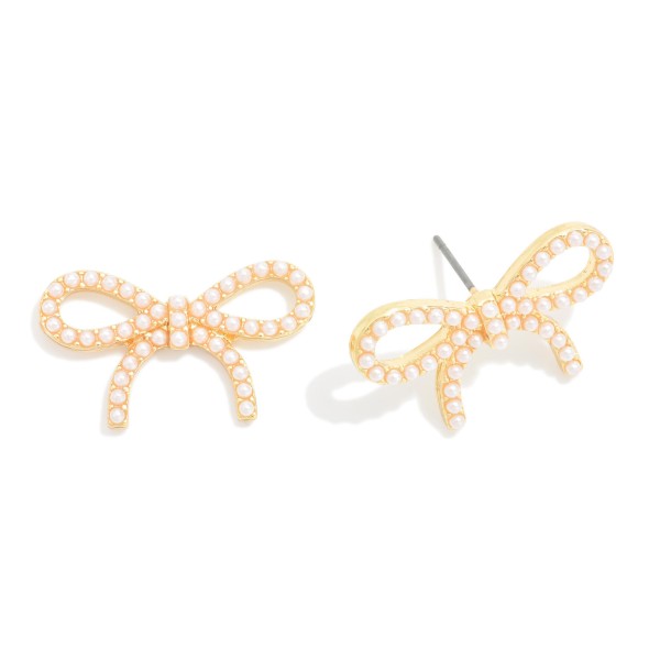 Pearl Studded Bow Stud Earrings 

- Approximately .75: L