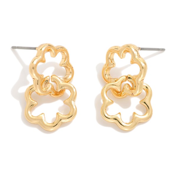 Linked Metal Tone Flowers Post Drop Earrings 

- Approximately .75" L