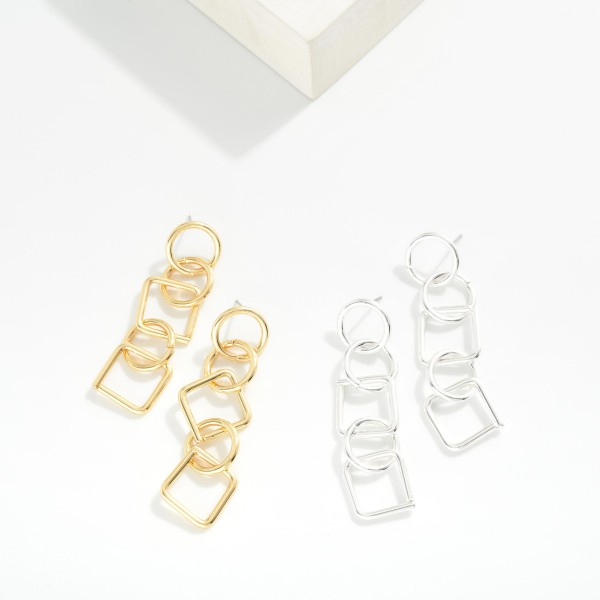 Linked Metal Geometric Shape Drop Post Drop Earrings 

- Approximately 2.5" L