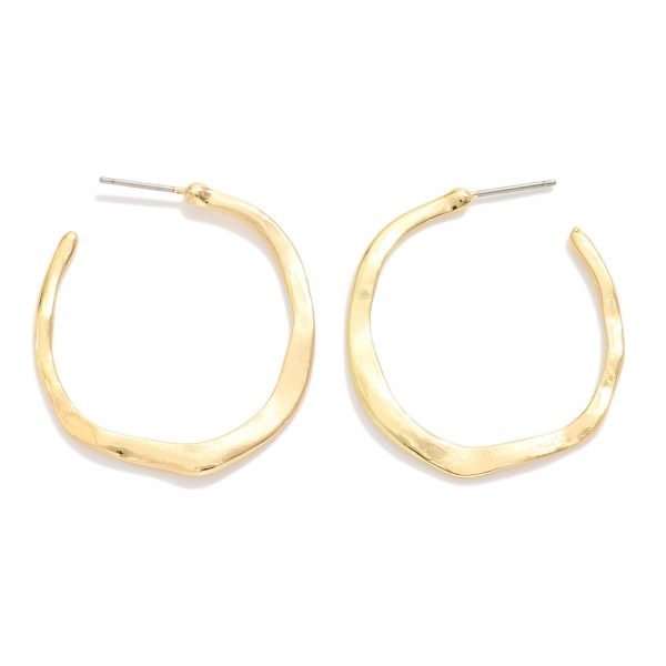 Wavy Flat Metal Tone Hoop Drop Earring 

- Approximately 1.5" D 