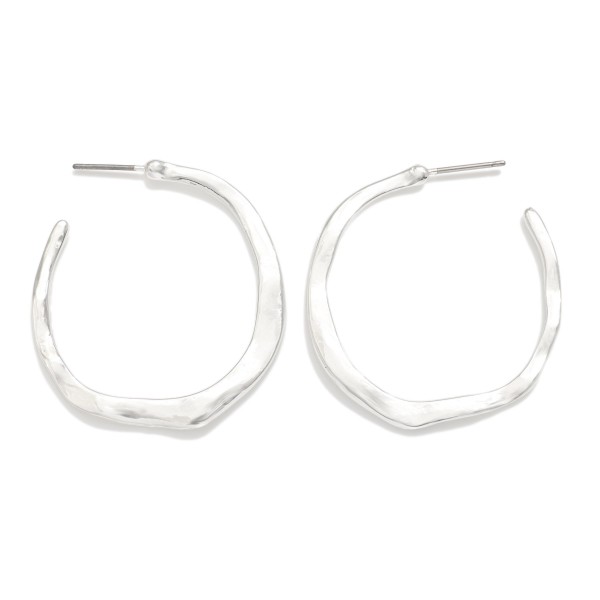 Wavy Flat Metal Tone Hoop Drop Earring 

- Approximately 1.5" D 