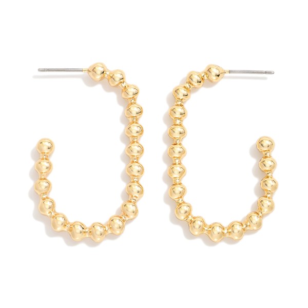 Metal Tone Beaded Rectangular Hoop Earrings 

- Approximately 1.5" L