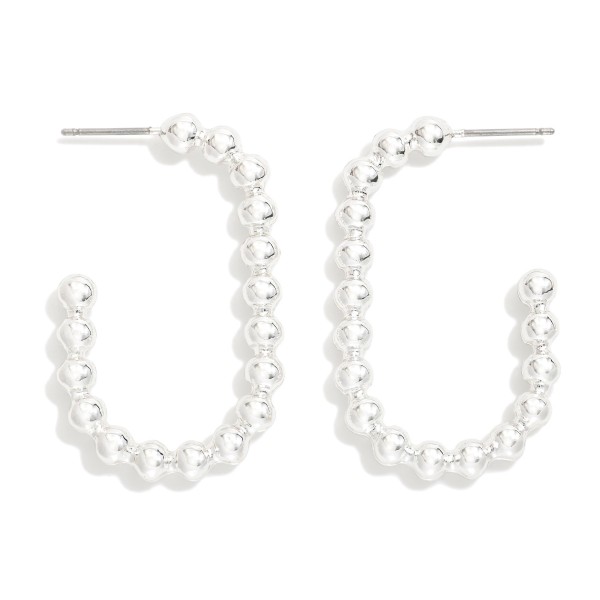 Metal Tone Beaded Rectangular Hoop Earrings 

- Approximately 1.5" L