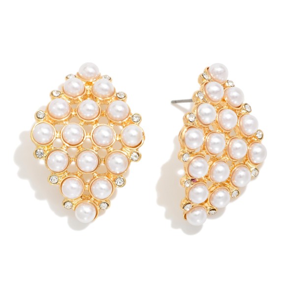 Pearl Studded Curved Diamond Post Drop Earrings 

- Approximately 1.5" L