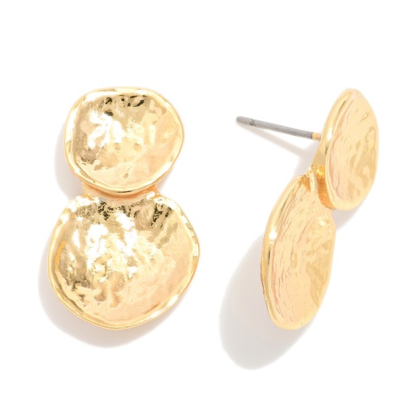 Layered Textured Metal Tone Circle Post Drop Earrings 

- Approximately 1" L 
