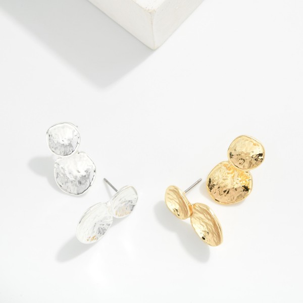 Layered Textured Metal Tone Circle Post Drop Earrings 

- Approximately 1" L 
