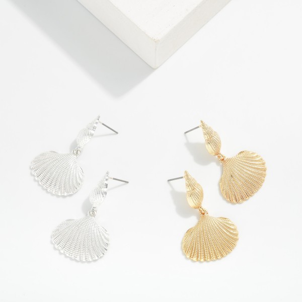 Metal Tone Shell Linked Post Drop Earring 

- Approximately 1.5" L 