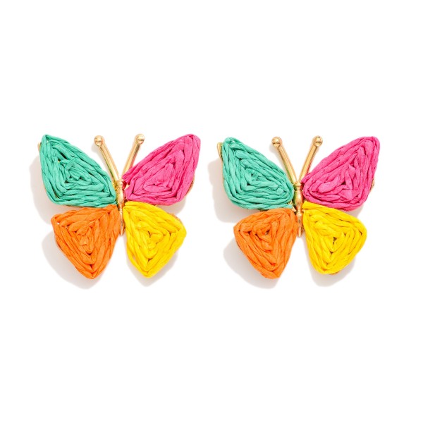 Raffia Butterfly Post Drop Earrings 

- Approximately 1.5" L 