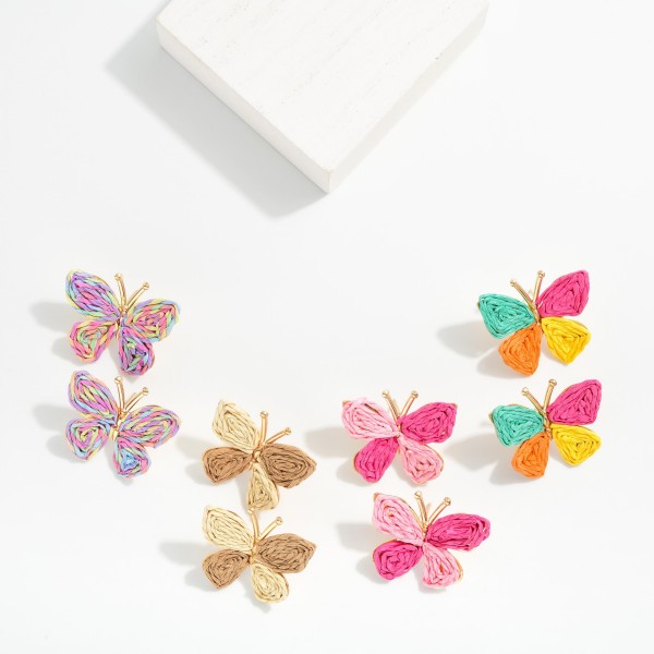 Raffia Butterfly Post Drop Earrings 

- Approximately 1.5" L 